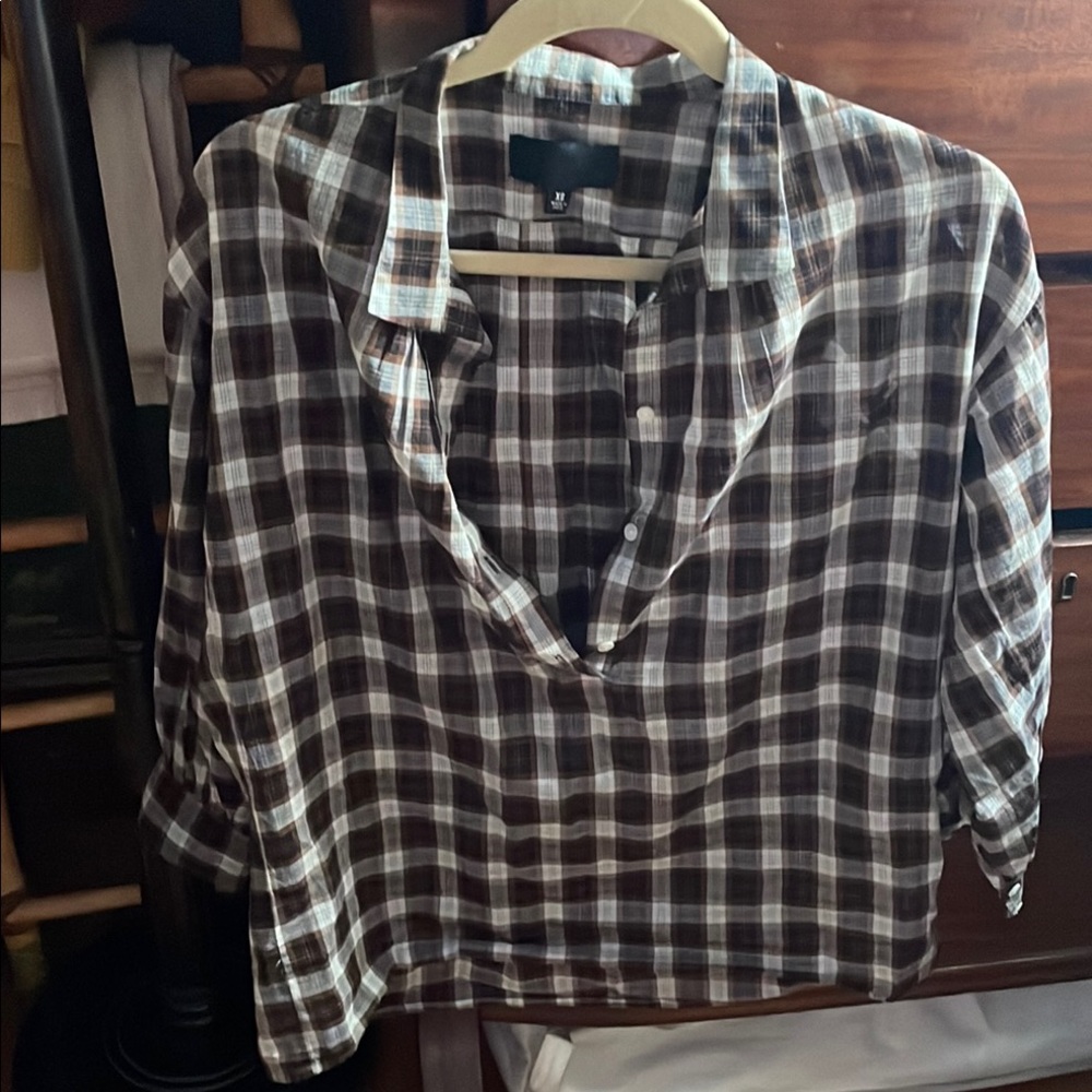 Nili Lotan Plaid Blouse in Brown and White